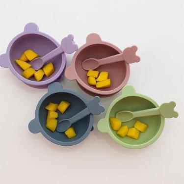 Imagem de Kit Alimentação Infantil  Bowl Silicone  Copo com Canudo  Colher Bebê 