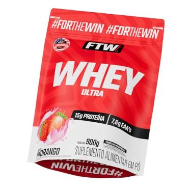 Imagem de FTW Whey Ultra Protein com Proteína Concentrada WPC, Suplemento Alimentar em Pó com 15g de Proteína por Porção, Rico em Aminoácidos Essenciais, Sem Glúten – Refil 900g (Sabor Morango)