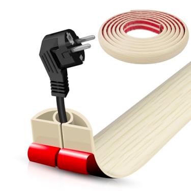 Imagem de Capa de cabo de piso autoadesiva, gerenciamento de cabos de 3 m, protetor de extensão para fios, evita viagens de cabos para escritórios, academias, exposições. Cavidade: 0,8 cm (L) x 0,7 cm (A