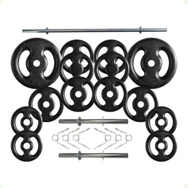 Imagem de Kit Anilhas de Ferro 60 Kg + 2 Barras de 40cm + Barra de 150cm - 2M FI