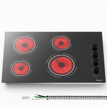Imagem de Disaenvir Fogão elétrico de 76 polegadas com 4 bocas – topo de fogão de cerâmica embutido 6700W, topo elétrico radiante de 76.2 cm com temporizador, trava de segurança, pausa, anel duplo, 220 V - 240