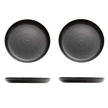 Imagem de Prato de serviço preto conjunto de 2 pratos de cerâmica conjuntos de pratos pretos foscos para bife, salada, macarrão, pratos de sushi e sobremesa, forno Mircowave e pratos seguros para lava-louças