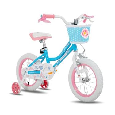 Imagem de JOYSTAR Bicicleta infantil de 40,6 cm para meninas de 4 a 7 anos com rodas de treinamento e cesta para crianças de 40 a 7 anos em azul