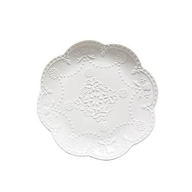 Imagem de Prato de serviço Pratos de jantar de 25 cm, prato de cerâmica leve para bife, salada, macarrão e sobremesa, lava-louças, micro-ondas, conjunto de pratos (cor: branco, tamanho: M)