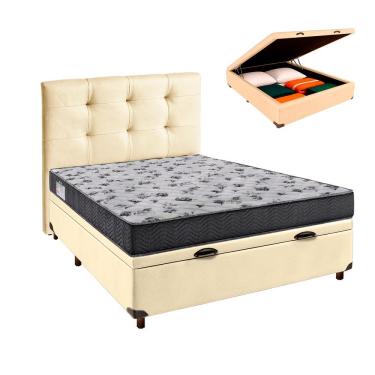 Imagem de Cama Box Bau + Colchão Casal Ortobom D33 Iso100 + Cabeceira Estofada