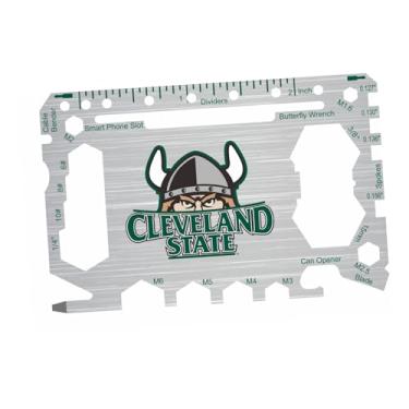 Imagem de Cartão multiferramentas de bolso 46 em 1 da Cleveland State University com régua em polegadas – Ferramenta de carteira EDC de sobrevivência com chaves de fenda, chaves, abridor de garrafa e lata