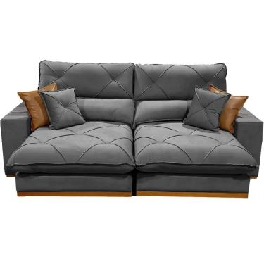 Imagem de Sofá Aquiles com Molas Ensacadas 4 Lugares Retrátil e Reclinável 250cm Tecido Veludo Zarat Cor Cinza