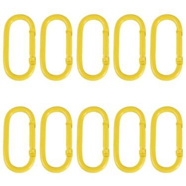 Imagem de 10 anéis ovais de liga de mola, anel de chave de mola de metal, ganchos de pressão, clipe para bolsas, chaveiro, fivela, suporte seguro de metal, amarelo
