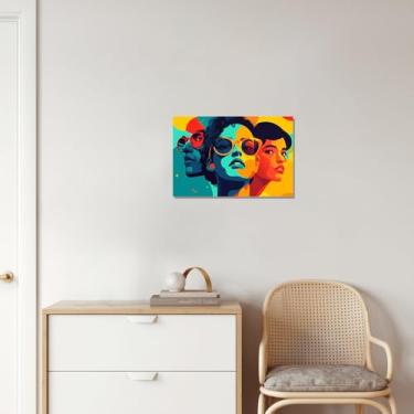 Imagem de 1 peça de óculos trio estilosos - Arte pop vívida, forma simples e cores brilhantes - Impressão em tela de contorno de retrato - Arte de parede para quarto e escritório, 20 x 30 cm, sem moldura