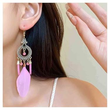 Imagem de Brincos de borla longa tribal boho vintage oco mandala círculo brincos azuis étnicos longos brincos de gota lustre contas brincos de gancho cigano para mulheres (azul), One size, Zinco, Sem pedra