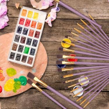 Imagem de Conjunto de 20 pincéis, pincéis de ponta redonda, kits de pintura de artistas pequenos em aquarela a óleo para adultos, arte de unhas faciais, detalhes em miniatura e pintura rupestre, roxo