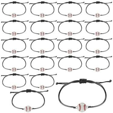 Imagem de 20 peças de pulseiras inspiradoras de lembrancinhas de festa, joias ajustáveis com tema de bola para mulheres, homens, presentes adultos (beisebol)
