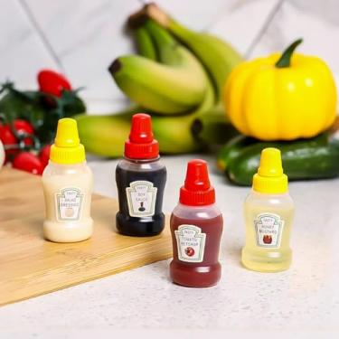 Imagem de 4 peças de mini garrafas de plástico – adequadas para escritório, lancheira, piquenique – comporta ketchup, óleo, mel e condimentos