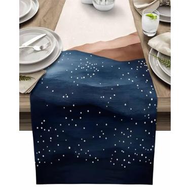 Imagem de Caminho de mesa ondulado azul marrom 33 x 183 cm de comprimento arte abstrata corredor de jantar cozinha decoração de mesa de jantar para decoração de festa em casa