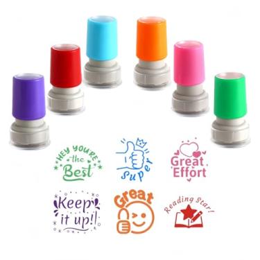 Imagem de Carimbo autotintado de 6 peças para professores de terras extravagantes para avaliação, teste de casa, motivação, comportamento de alunos, recompensa