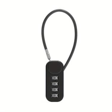 Imagem de Cadeado de liga de zinco com 4 dígitos com senha portátil, antifurto, corda de arame, dormitório, armário, cadeado, combinação de bagagem, cadeado para casa (preto)