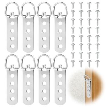 Imagem de Generic Kit de 8 peças para pendurar espelhos resistentes, ganchos de imagem de anel D com 32 parafusos, ganchos de imagem de 4 furos para pendurar espelho, relógio, pinturas, moldura de arte