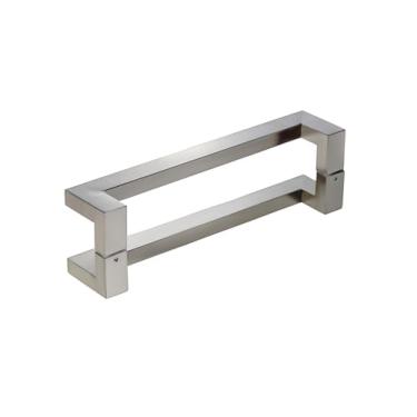 Imagem de Puxador de porta deslocado moderno de aço inoxidável de 61 cm, acabamento acetinado de níquel escovado, maçanetas de porta de entrada para vidro de madeira, metal, portas simples ou duplas, porta de