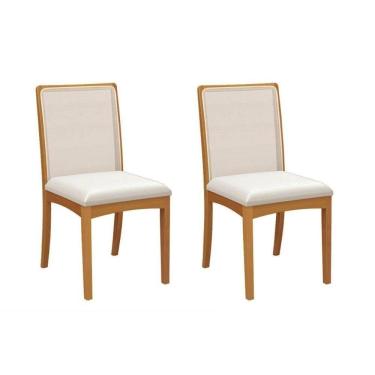 Imagem de Cadeira De Cozinha Lara 2cmm009ca Premium Madeira Maciça Kit 2 Un Carvalho-boucle Bege Caqui-tela Bege - Kappesberg