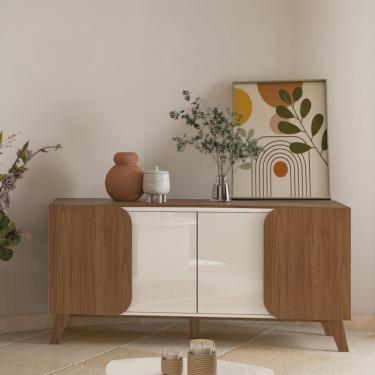 Imagem de Aparador Buffet 160cm 4 Portas Com Pés Retrô Multimóveis Cr50126 Off White-cedro