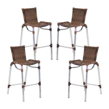 Imagem de 4 Banquetas Empilháveis Alumínio Alta Para Cozinha Edícula Balcão E Bar Argila