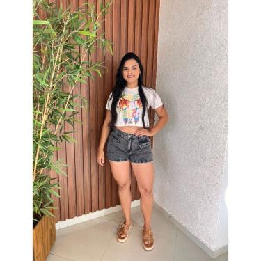 Imagem de Short Feminina Cargo Curto Jeans Preto Barra Feita Crisconf