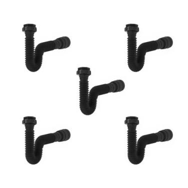 Imagem de Kit Sifão Extensível Sanfonado Flexível com 5 unidades PVC Preto Até 7