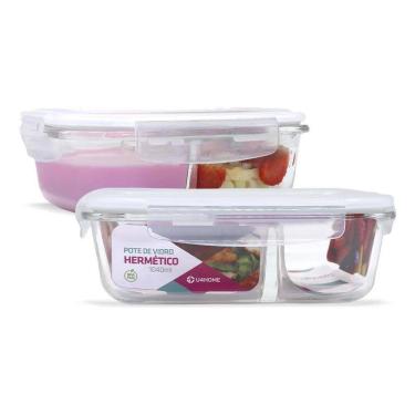 Imagem de 2X Kit 2 Potes Vidro Divisória Hermético Marmita 1040Ml Cor