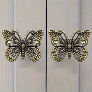 Imagem de 10 puxadores de gaveta de borboleta vintage acabamento antigo com design perfurado para penteadeiras, guarda-roupas, caixas de joias e armários decorativos, puxadores de penteadeira