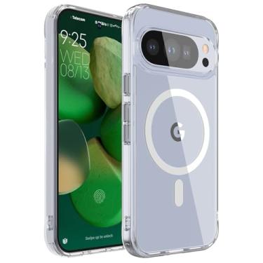 Imagem de WRJ Capa magnética transparente para Google Pixel 8, [compatível com Magsafe] [proteção de grau militar], não amarela, anti-arranhões, ultrafina, transparente, à prova de choque, branca