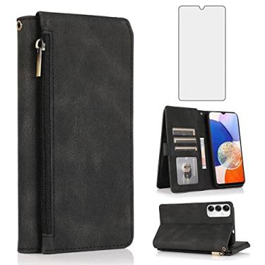 Imagem de Asuwish Capa carteira compatível com Samsung Galaxy A14/M14 5G, protetor de tela de vidro temperado e zíper retrô de couro, suporte para cartão, acessórios para celular para A 14 4 G, 14 A, 14 M, G5