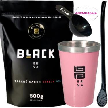 Imagem de Kit Tereré Black Erva Mate 500g + Copo Alumínio Térmico ROSA + Bomba C