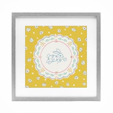 Imagem de Stupell Industries Yellow Florals Spring Bunny Impressão emoldurada branca sob vidro, design de Angela Steahling, 13 x 13