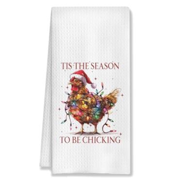Imagem de HUGANE Toalhas de cozinha de Natal de frango, amante de frango, presentes de mãe e senhora, toalha de mão decorativa para banheiro, Feliz Natal, galo, galo, prato, toalhas de chá para cozinha, 40,6 x