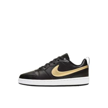 Imagem de Nike Court Borough Low 2 (GS), preto/dourado metálico, tênis para crianças grandes, Estrela preta/dourada metálica, 19