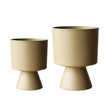 Imagem de Lookat Vaso de ampulheta moderno, recipiente de plástico decorativo para plantas, aparência de metal texturizado, vaso de jardim doméstico contemporâneo (GLOD, CUP003 pequeno + médio)