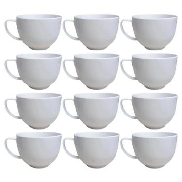 Imagem de Conjunto 12 Canecas De Melamina Jumbo 735ml Tigelas Redondas Brancas C