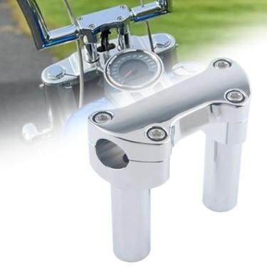Imagem de FINMOKAL Braçadeira superior de elevação de guidão de 10 cm de altura compatível com Harley Touring Dyna Softail Sportster, cromado (altura de subida: 10 cm; para guidão de 2,5 cm)