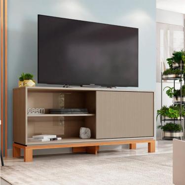 Imagem de Rack Ripado para TV até 65 Polegadas Mondrian 1 Porta Capuccino e Freijó