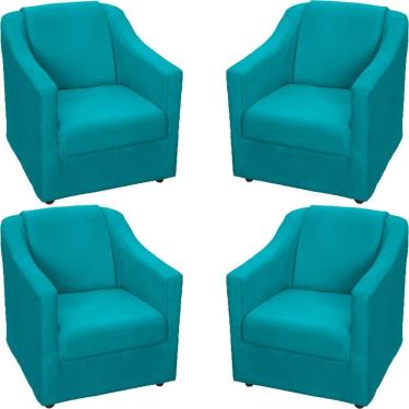 Imagem de Kit 4 Poltronas Mila Pé De Plástico Cromado - Azul-turquesa Suede