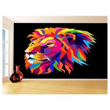 Imagem de Papel De Parede Animais Leão Rosto Arte Cores 3,5M Anm476 - Você Decor