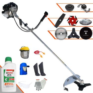 Imagem de Roçadeira Toyama TBC43H 43cc Com Carretel Nylon + Facas 2 Pontas, 3 Pontas, 6 Pontas, 40 Dentes, 80 Dentes, Trimmer e Escova de Aço + EPI + ÓLEO STIHL