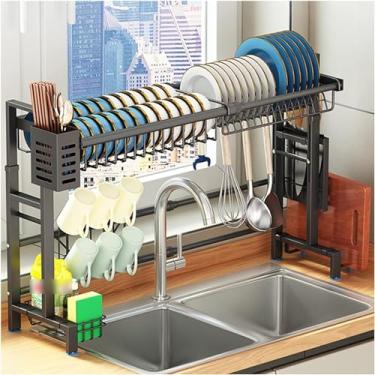 Imagem de Escorredor de louça sobre pia, prateleira expansível, rack de armazenamento de cozinha, rack de drenagem de bancada de cozinha (preto 62~97 cm) (preto 62~97 cm)