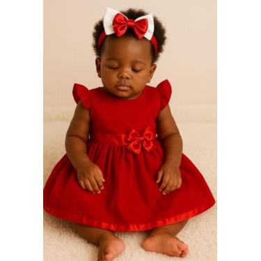 Imagem de Vestido Bebe Infantil Vermelho Branco Festa Natal Ano Novo Enxoval 2 P