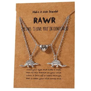 Imagem de 2 peças feitas à mão magnético coração dinossauro casal combinando pingente conjunto para mulheres homens menino menina adolescente amigo ajustável atração mútua colar animal amizade BFF joias presente, Metal, Metal