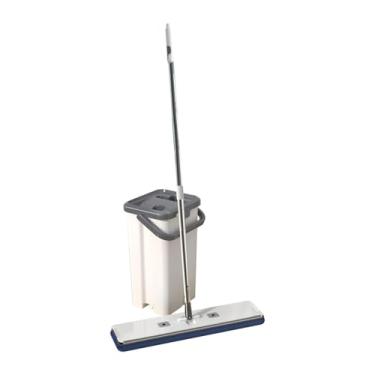 Imagem de Fxzqgnh Conjunto de Vassoura E Balde com Espremedor E Esfregões Mop de Pó com Cabo de aço Inoxidável, úmido Ou Seco, com Prato para Limpeza, Estilo a
