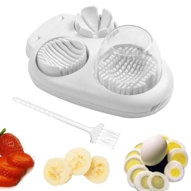 Imagem de 2 fatiadores de ovos 3 em 1, fatiador de ovo para ovos cozidos, cortador de morango de aço inoxidável, cortador de ovos, abridor de ovos para ovos cozidos, 3 modos de fatia para morango, cogumelo, uva