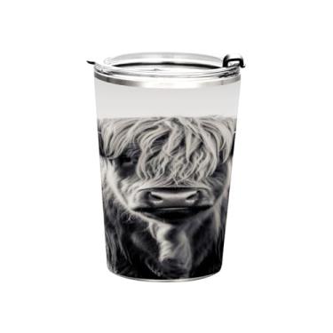 Imagem de Blueangle Copo de 340 g com tampa e canudo, copo térmico de aço inoxidável com isolamento a vácuo, caneca térmica de vaca de chifres longos para bebidas quentes e frias (114)