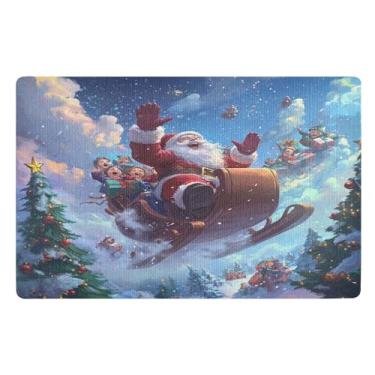 Imagem de SEHANY Tapete de porta de inverno Papai Noel Natal para todos os climas, impermeável, secagem rápida, bem-vindo, tapete de entrada antiderrapante, tapete decorativo de poliéster para entrada, varanda