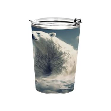 Imagem de Blueangle Copo de 340 g com tampa e canudo, copo de café com água isolada a vácuo de aço inoxidável, caneca de viagem com pintura de ursos polares, copo térmico para bebidas quentes e frias (360)
